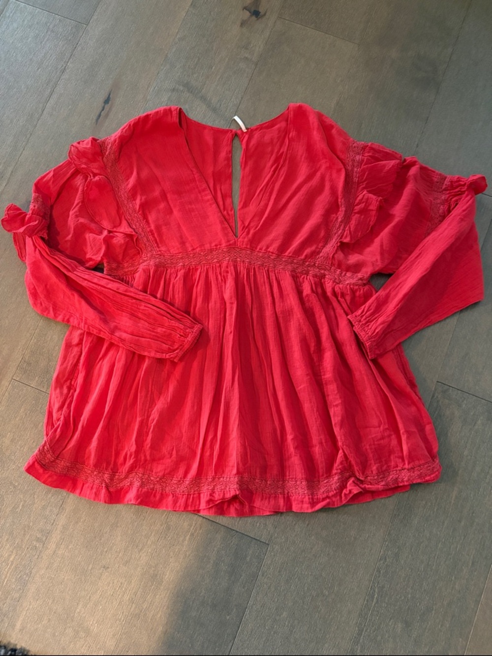 Free People Red V-Neck Peasant Romper